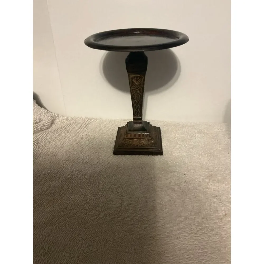Vintage Hollywood Regency Brass Ram Head Candlestick Holder Ornate Pedestal Stan